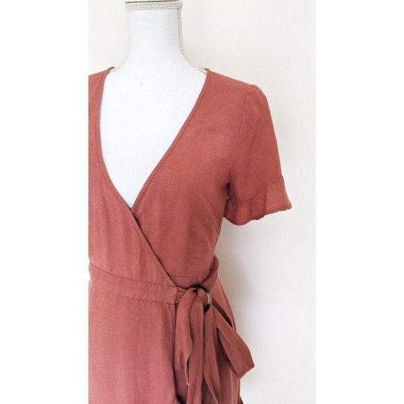 Tigerlily Aliki Pink Linen Blend Wrap Mini Dress With Buckle Size 8 - Picture 5 of 12